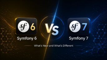 Symfony 7 vs Symfony 6 comparison showing PHP 8.2 minimum, removed deprecations, AssetMapper improvements, and the upgrade path between major versions