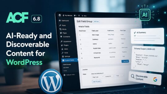 ACF 6.8 release: Advanced Custom Fields 6.8 ships WordPress Abilities API integration that lets AI tools build content models from natural language, automatic Schema.org structured data generation supporting all 867 types and 1,509 properties, and new WP-CLI commands for ACF JSON synchronization in CI/CD pipelines.
