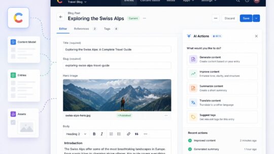 Contentful AI Actions: the feature inside Contentful that lets editors trigger AI-powered workflows directly from the entry editor interface, with a Bring Your Own Model architecture supporting OpenAI, AWS Bedrock, Google Gemini, and (added May 19, 2026) Azure OpenAI as model providers, alongside new assignment and filtering configurations that let admins control which content types and fields specific AI Actions appear on, configure default variable values to reduce repetitive editor work, and position the feature as the foundational content-AI integration layer that Salesforce will extend after closing its June 2026 acquisition of Contentful for the Agentforce strategy.