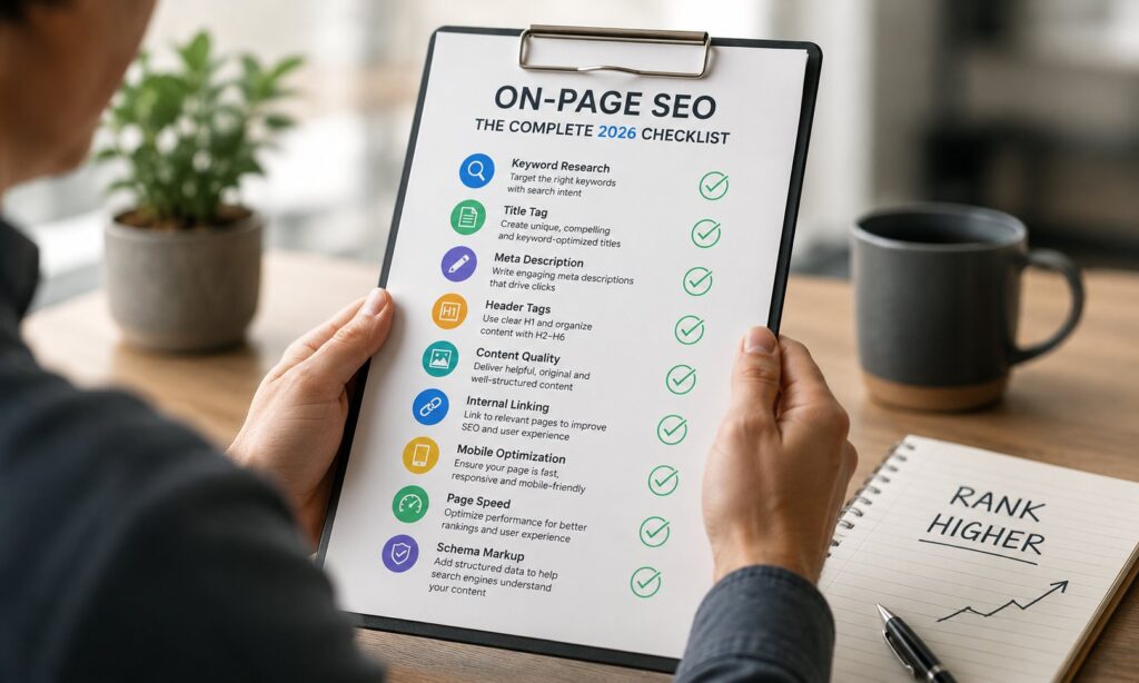 On-Page SEO: The Complete 2026 Checklist for Title Tags, Meta Descriptions, Headers, and Content
