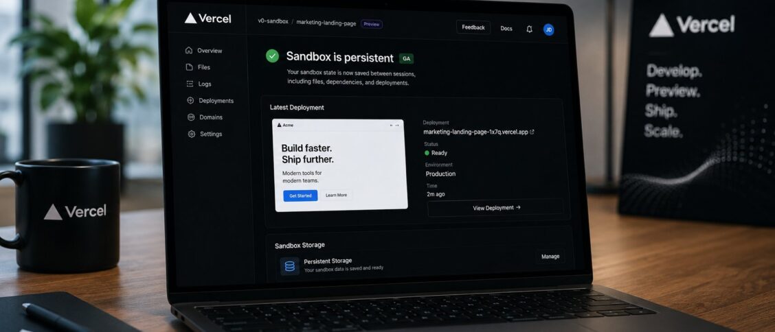 Vercel Sandbox Persistence GA: Sandboxes now automatically snapshot and restore filesystem state across sessions, with new APIs (Sandbox.getOrCreate, Sandbox.fork, onCreate and onResume lifecycle hooks, tags for multi-tenant tracking) that turn the isolated-execution primitive into a durable runtime for AI agents and long-running developer workflows.