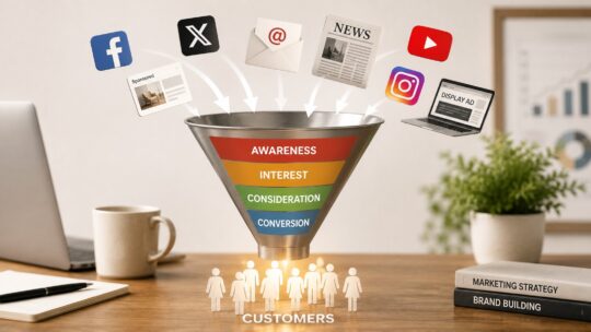 What is a marketing funnel: the journey from awareness through interest, consideration, conversion, and loyalty for business marketing teams