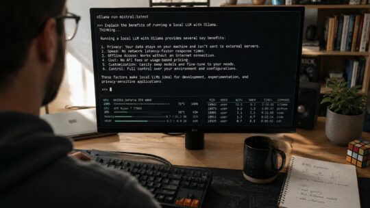 What is Ollama: the open-source command-line and HTTP-API tool that became the most-adopted local LLM runtime through 2024 and 2026 by abstracting the substantial complexity of model loading quantization and serving into a few simple commands so that a single ollama run llama4 invocation downloads the appropriate model file applies sensible quantization defaults loads the model into memory and starts an inference session in minutes rather than the hours of manual configuration that running open-weight models locally previously required, with native support for the GGUF model file format that has become the de facto standard for quantized local inference and a model library that curates the major open-weight families including Llama 4 Mistral Mixtral DeepSeek V4 Qwen 3 Microsoft's Phi-4 Google's Gemma 3 and many specialized variants so that downloading and running any of them requires only the model name rather than the manual file management that competing approaches require.