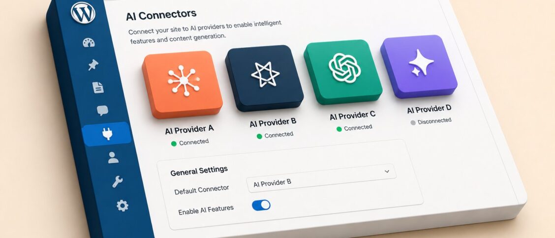 WordPress 7.0 AI Foundations and Connectors API: the builder perspective on the new AI integration layer that ships with WordPress 7.0, covering the Connectors API surface that exposes a single PHP interface for calling OpenAI Anthropic Google and locally-hosted models, the credential resolution waterfall that reads from environment variables then PHP constants then Pantheon Secrets then the database, the streaming response support for incremental token delivery, the function-calling pattern that lets a model invoke registered tools, the caching and rate-limiting policy hooks, and the migration guidance for plugins and themes currently calling AI providers through their own SDK code.