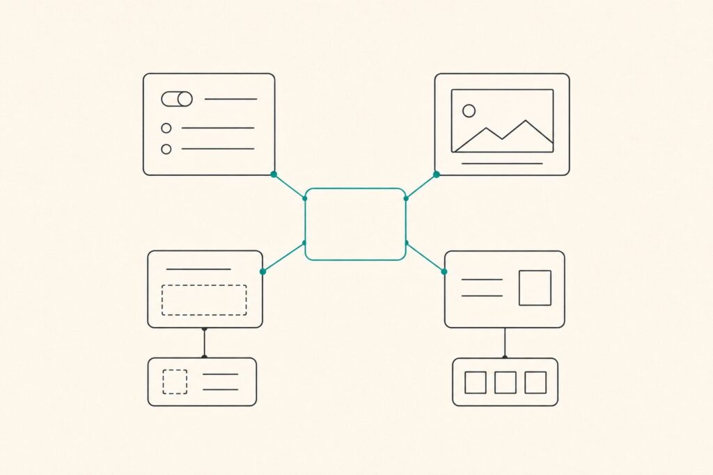 Contentful content modeling diagram showing reusable content types linked by reference fields