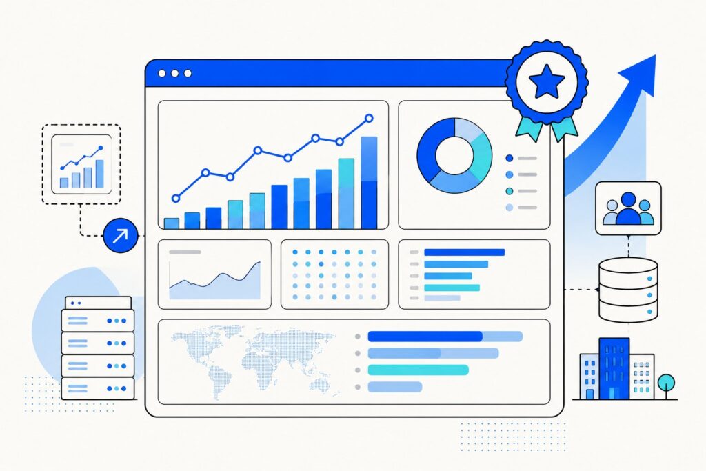 What is Google Analytics 360: the paid enterprise tier of Google Analytics 4 for large, high-traffic organizations, offering the same GA4 interface with much higher data-collection and reporting limits, reduced data sampling, data retention of up to 50 months, BigQuery exports of billions of events per day, guaranteed service-level agreements with 99.9 percent uptime and data-freshness commitments, roll-up and sub-properties, up to 100 custom dimensions and event parameters, and dedicated support, sold through the Google Marketing Platform under usage-based pricing that starts near 50,000 dollars per year for up to 25 million monthly events.