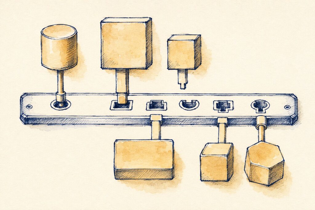 The WordPress Abilities API visualized as modular plugin blocks extending connectors into a shared socket rail, showing how plugins declare capabilities with input and output schemas and permission callbacks so AI agents, automation tools, and other plugins can discover and execute them