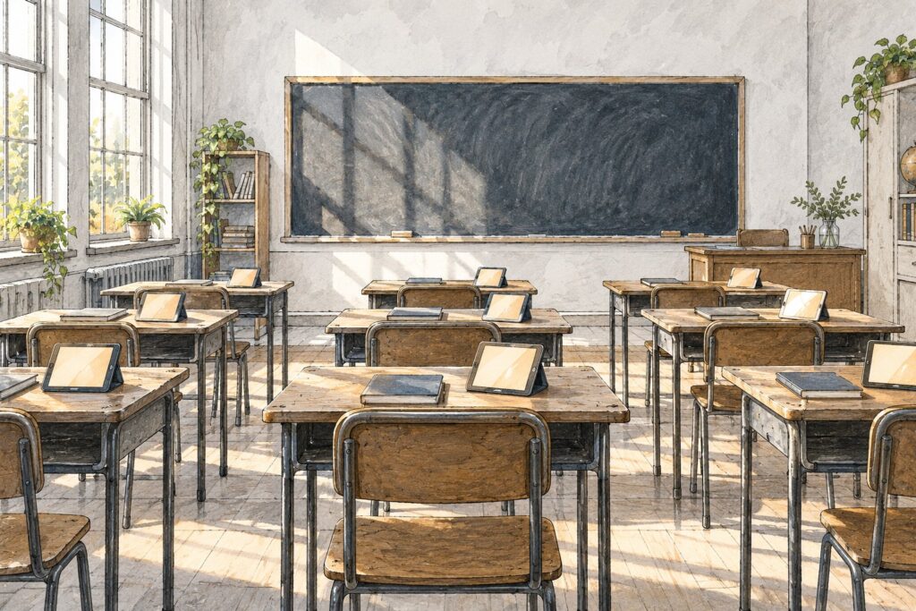 A school IT administrator's view of Gemini in Classroom after Google removed the 18 and over limit for students on Google Workspace for Education Fundamentals, Standard and Plus, showing the Classroom Gemini tab alongside the Admin console controls for feature access in Classroom, the Gemini app, Gemini Notebook, age-based access settings and a separate organizational unit for students under 18.